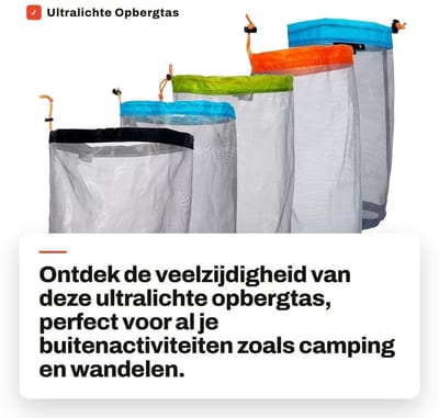 Dailygoods- Opbergtas Ultralicht - Mesh - Trekkoord - 3 Stuks - Hoge Weerstand - Ideaal voor Camping/Wandelen - Netzak
