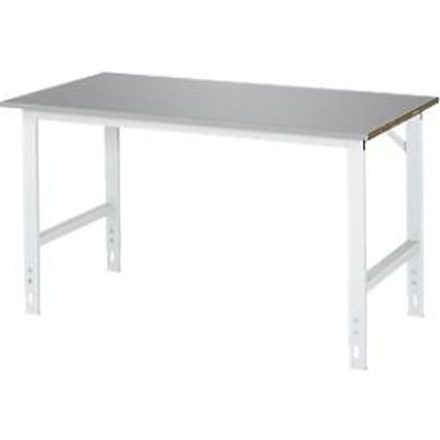 Rau werktafel Tom, handmatig in hoogte verstelbaar, 25 mm MDF blad met roestvrij stalen bekleding, tot 500 kg, B 1500 x D 800 x H 760-1080 mm, zilver/lichtgrijs