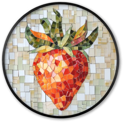 Poster in lijst Rond - Fotolijst 60x60 cm - Posters - Aardbei - Rood - Mozaïek - Fruit - Ronde posterlijst zwart - Decoratie - Wanddecoratie woonkamer - Muurdecoratie slaapkamer