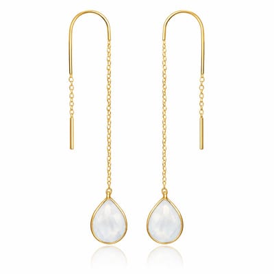 Natuursieraad -  925 sterling zilver goud verguld maansteen oorhangers  - luxe edelsteen sieraad - handgemaakt