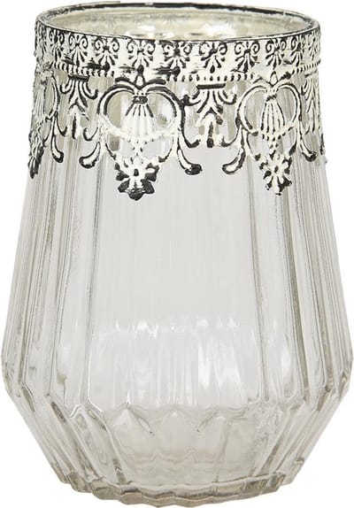 Clayre & Eef Glazen Theelichthouder Ø 12*18 cm Transparant Glas Rond Waxinelichthouder Windlichthouder