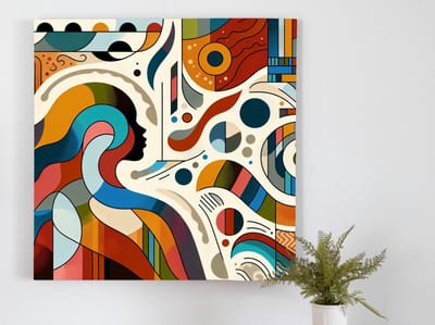 Abstract dikke dames schilderij | Unieke voluptueuze vrouwen figuurlijke schilderkunst in moderne abstracte stijl | Kunst - 40x40 centimeter op Canvas | Foto op Canvas