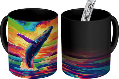 Magische Mok - Foto op Warmte Mokken - Koffiemok - Zonsondergang - Walvis - Geschilderd - Kleurrijk - Magic Mok - Beker - 350 ML - Theemok