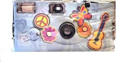 2x 1A Foto PORST Wegwerpcamera Editie Flower Power, bloemen en vlinder, met flitser, batterijen en film (2-pack, elk 27 opnamen)