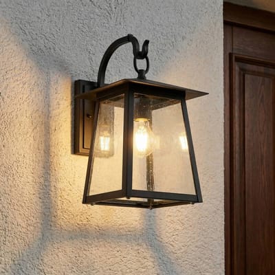 Lucande buitenwandlamp Xavon, zwart, lantaarn, E27, IP44