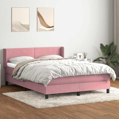 vidaXL - Boxspring - met - matras - fluweel - roze - 140x210 - cm
