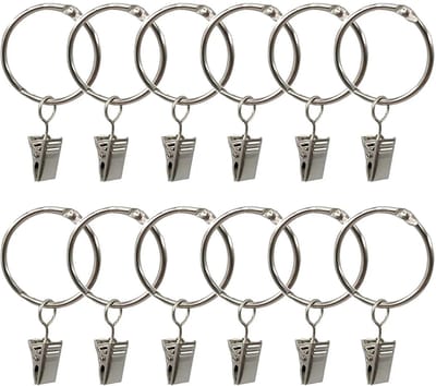 Gordijnringen 40 stuks voorhangringen met clips, 40 mm diameter ringen douchegordijn roestvrij stalen ophangclip metalen gordijnclip staaf gordijnringen met clips voor gordijnen en gordijnstangen