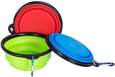 Daity Foldable Travel Dog Bowl 3-Pack - Collapsible Silicone Pet Food and Water Feeder with Carabiner Clip for Dogs Cats Outdoor - Hiking - Camping - Portable Feeding Bowl Dish
