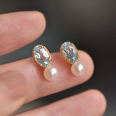 Sterling Oorbellen voor Dames Ovaal Blauw CZ Parel Ontwerp Temperament Vrouwelijke Oorbellen Chique Cadeau Mode Sieraden brown