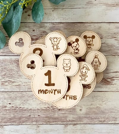 14 Houten Mijlpaalkaarten Baby - Babyshower cadeau - Kraamcadeau Jongen en meisje - milestone cards/ muis oren 2