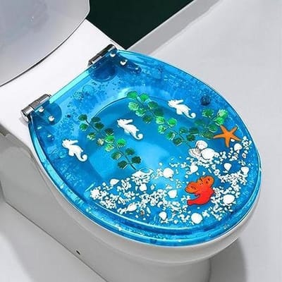 Toiletzitting Hars - Toiletdeksel - Badkamer Vernieuwen - Langzaam Sluitend - 42 x 36 cm - Zeeblauw Oceaanmotief