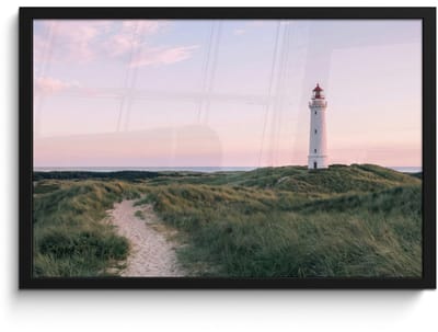 Poster in lijst - Fotolijst 60x40 cm - Posters - Vuurtoren - Duinlandschap - Zee - Posterlijst zwart - Decoratie - Wanddecoratie woonkamer - Muurdecoratie slaapkamer