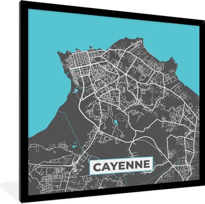 Fotolijst incl. Poster - Cayenne - Frankrijk - Stadskaart - Kaart - Plattegrond - 40x40 cm - Posterlijst