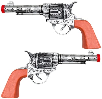 Boland Pistool/revolver - 2x - zilver - 20 cm - kunststof - western thema - verkleedaccessoire