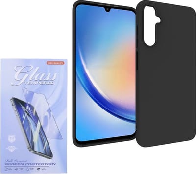 Soft Back Cover Hoesje Geschikt voor: Samsung Galaxy A05s Silicone - Zwart + 1X Tempered Glass Screenprotector - ZT Accessoires