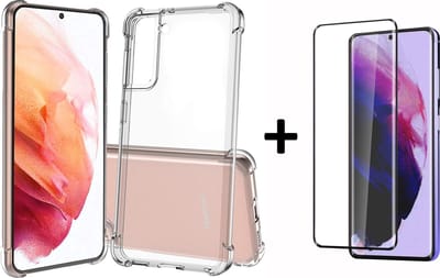 HB Hoesje Geschikt voor Samsung Galaxy S21 FE - Transparant - Anti Shock Hybrid Back Cover + Volledige Display Screenprotector