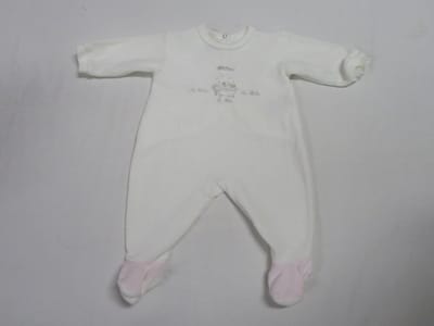 petit bateau , pyjama, eponge , wit , voetjes streep rose , 3 maand 62