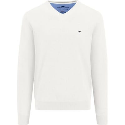 Fynch-Hatton Trui V-Neck Uni Color Superfine Cotton Knit New Off White / male