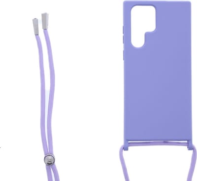 LuxeBass Siliconen hoesje met koord geschikt voor Samsung Galaxy S22 Ultra - Paars - telefoonhoes - gsm hoes - telefoonhoesje