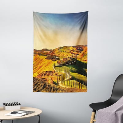 ABAKUHAUS Italië Tapijt, Toscane Kreta Senesi, Woonkamer Slaapkamer Wanddoek Zijdezacht Satijn Wandtapijt, 100 x 150 cm, Marigold Groen Blauw