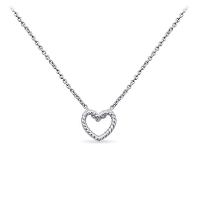 Gisser Jewels - Hanger incl. Collier - Hart open gedraait - 8mm x 8mm - Lengte 42+5cm - Gerhodineerd Zilver 925