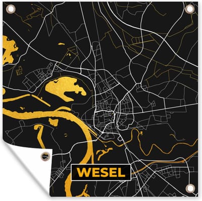 Tuin poster Black and Gold – Stadskaart – Wesel – Duitsland – Plattegrond – Kaart - 200x200 cm - Tuindoek