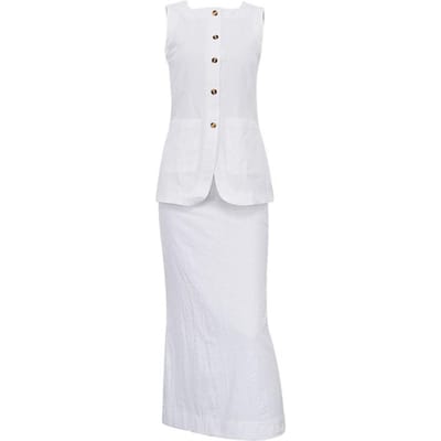 Dames Casual Pak Vierkante Kraag Mouwloos Vest Lange Rok Pak Zomer Matching Set voor Feest Kantoor Dagelijks Gebruik S wit