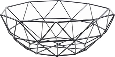 Geometrische fruitmand, zwarte fruitschaal, metalen fruitschaal, fruitbak, vintage, multifunctionele fruitmand van ijzer, decoratieve draadmand (26 x 26 x 7,5 cm)