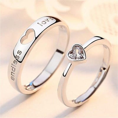 1 paar nieuwe romantische paar trouwring hart zirkoon verstelbare ringen voor mannen vrouwen eindeloze liefde sieraden verlovingsfeest cadeau Resizable white
