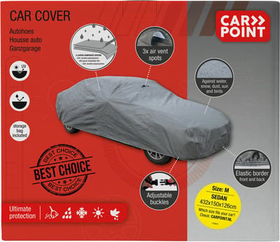 Carpoint Autohoes M 432x150x126 cm – 3-Laags – UV & Waterafstotend – Met Ventilatie – Elastische Pasvorm – Inclusief Opbergzak