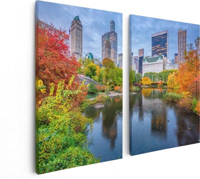 Artaza Canvas Schilderij Tweeluik Kleurrijke Central Park Tijdens De Herfst - 80x60 - Foto Op Canvas - Canvas Print