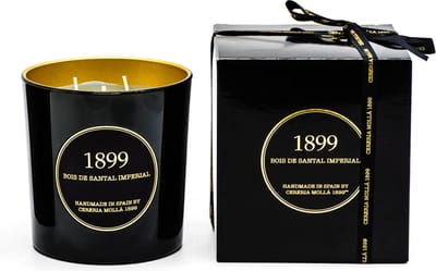 Cereria Mollà 1899 Geurkaars XL 600g Bois de Santal Imperial Luxe 3 wieken 80 branduren sojawas zwart goud
