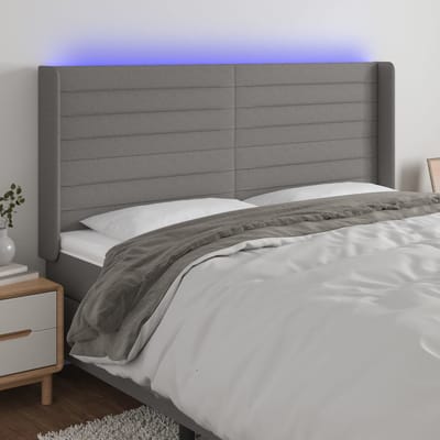 vidaXL - Hoofdbord - LED - 203x16x118/128 - cm - stof - donkergrijs