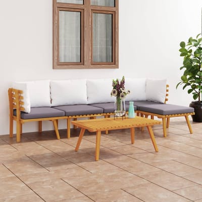 vidaXL - 6-delige - Loungeset - met - kussens - massief - acaciahout