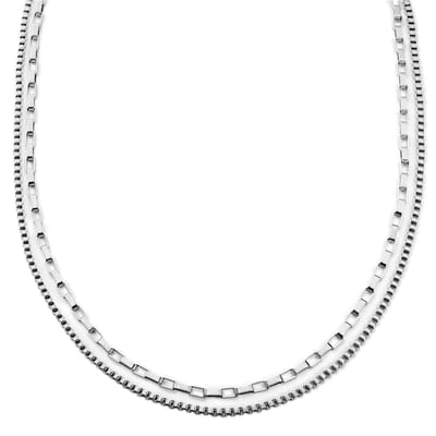 New Classics | Zilverkleurige roestvrijstalen gelaagde 2-in-1 ketting