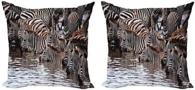 ABAKUHAUS Dierenwereld Kussenhoesenset – 2x45x45 cm – Dubbelzijdig bedrukt – Rits – Multicolor