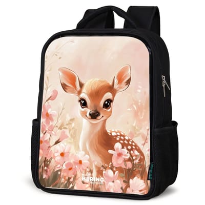 NoBoringSuitcases.com® - Rugzak zwart meisjes - Schooltas meisje - NoBoringSuitcases.com® - Rugzak zwart - Schooltas jongen & meisje - Hertje - Ogen - Stippen - Bloemen - Rugtas voor school - Boekentas kind - Schoolrugzak - Kinderrugzak