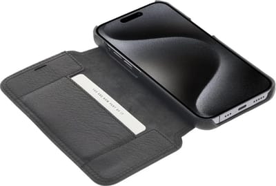Minim Apple iPhone 15 Hoesje Wallet Book Case Echt Leer Zwart