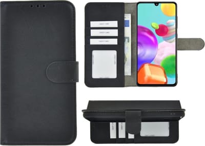 Geschikt voor Samsung A31 hoesje - A31 Bookcase - Wallet Effen Cover Zwart