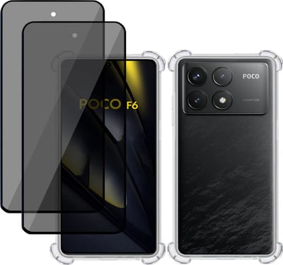 Hoesje + 2x Privé Screenprotector geschikt voor POCO F6 Pro – Privacy Tempered Glass - Case Transparant