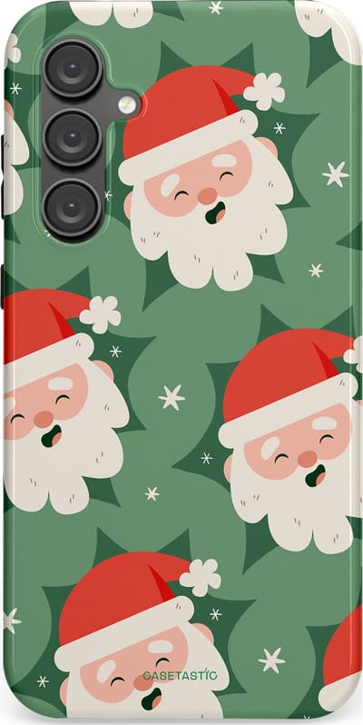 Casetastic hoesje geschikt voor Samsung Galaxy S23 FE - Dubbellaagse bescherming - Vrolijke Kerstmannen in de Sneeuw - Fashion Case - Saliegroen Wit Perzik Crème
