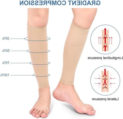 Medische Voetloze Compressiekousen voor Kuiten met Gegradueerde Druk 20-30mmHg tegen Zwelling en Shin Splints - Beige XL