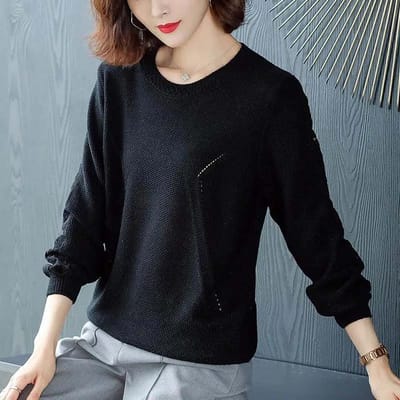 O-hals Kant Pullover Trui Los Gebreid Hol Effen Top Lente Veelzijdig Dames Breigoed 2XL
