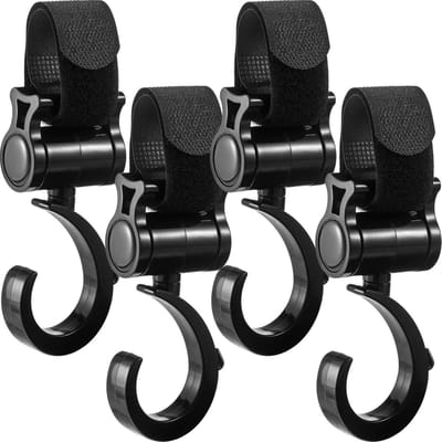 Kinderwagenhaak - 4 stuks - Ophanghaken - Tassenhaak - Tassenhanger - Accessoires voor Kinderwagens - Voor het ophangen van luiertassen, babyproducten, opbergzakken, boodschappentas - Zwart - ABS - 14*5 CM