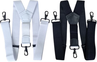 Duo Pack Bretels Zwart-Wit Met 3 stevige Karabijnhaken Voor om de lus Van je broek