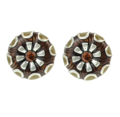 Behave - Oorknoppen met steentje - Bruin - Retro bloemdesign accent