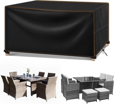 SnelShoppen - Waterdichte afdekhoes voor tuinmeubels, winterbestendig, 420D Oxford stof, zwart, 185 x 90 x 74 cm, voor tuintafels, terrasmeubels, loun