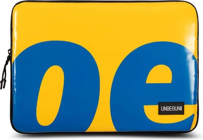 MacBook Pro 16 inch case van gerecycled materiaal (duurzaam) - Geel-blauwe laptop sleeve/hoes voor 16 inch MacBook Pro M5 (2026)