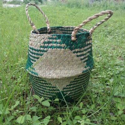Handgeweven Zeewier Mand met Handvat - Stijlvolle Opbergoplossing voor Huis en Tuin, 22cm x 20cm