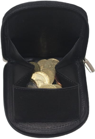 Oi zwart lederen kleingeldbeursje met rits / kleine wiener schachtel met rits / klein rits portemonneetje voor muntgeld / zwart leer / 219